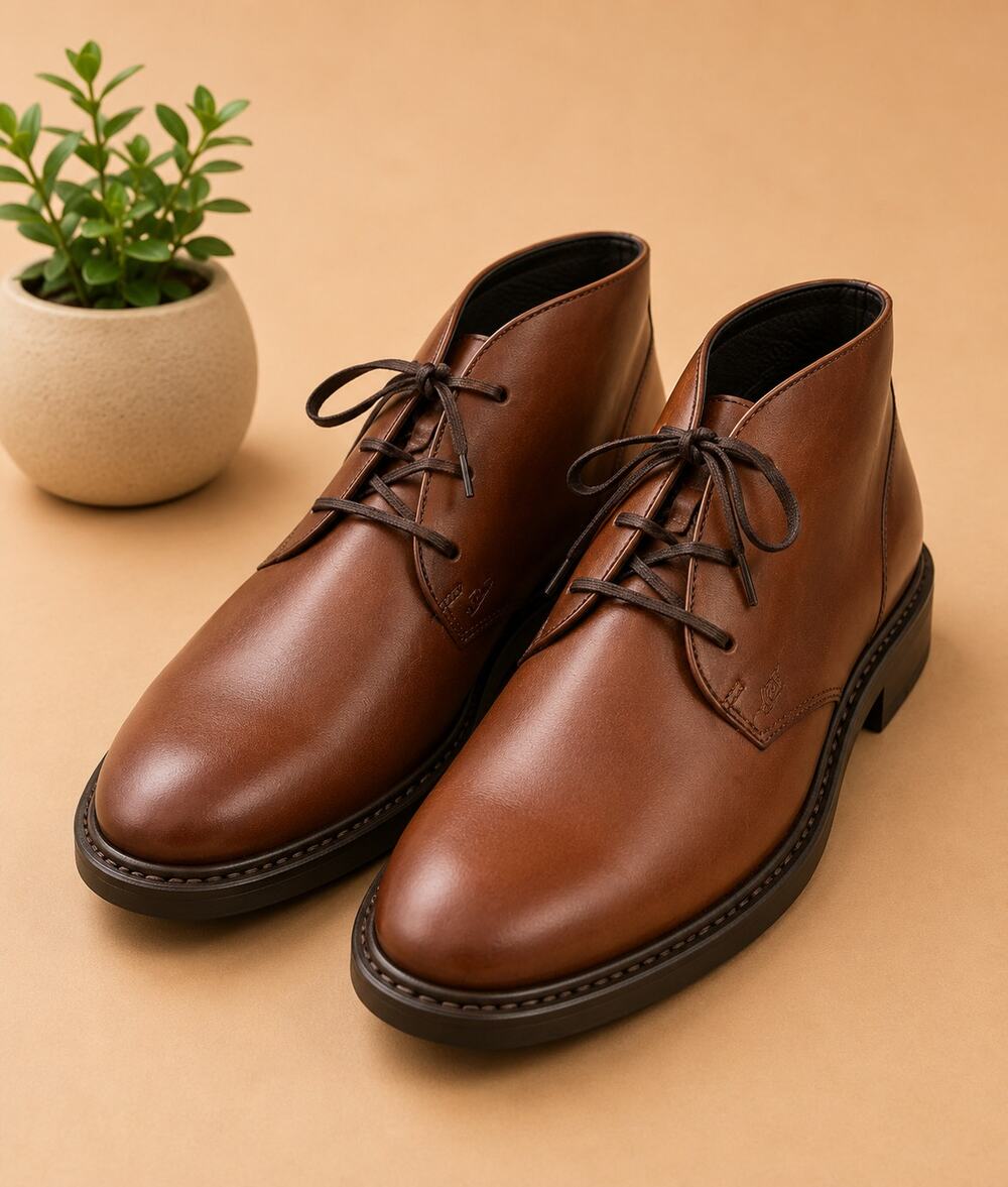 USED ECCO Men's London Plain Toe Chukka Boots Cognac 8-8.5 US